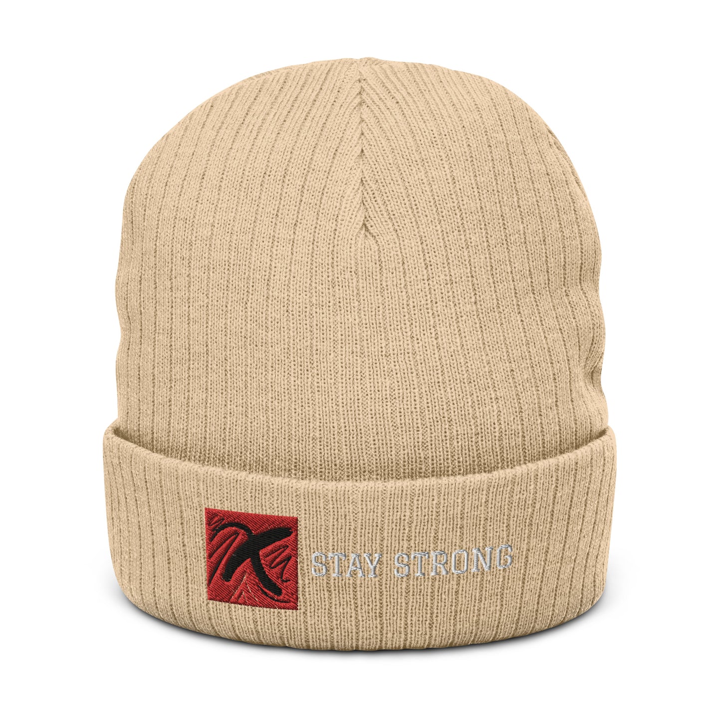 Ribbed "Stay Strong" Beanie