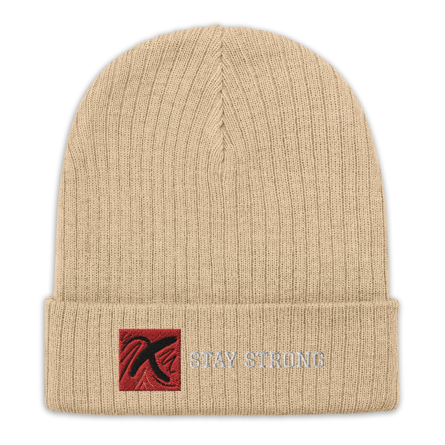 Ribbed "Stay Strong" Beanie