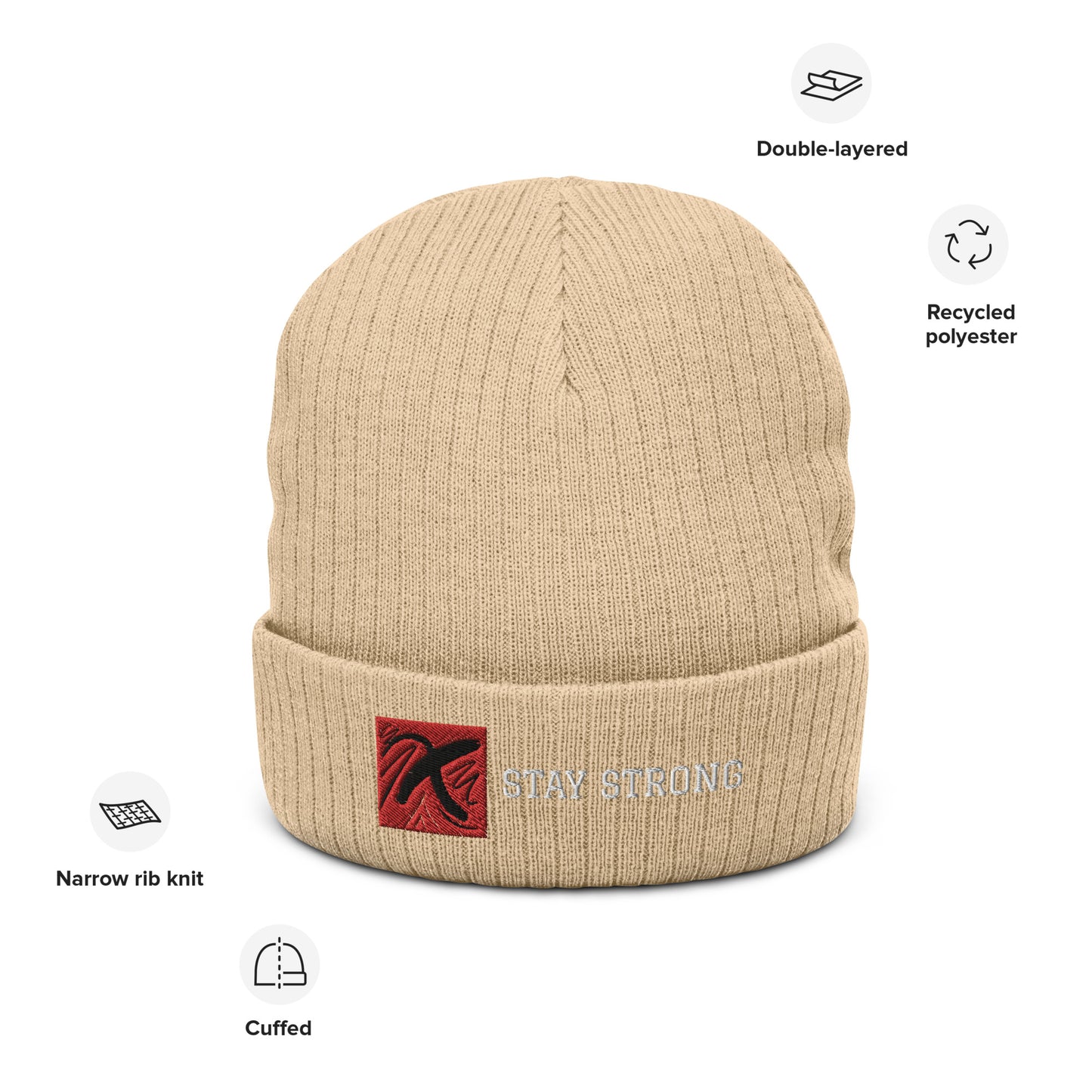Ribbed "Stay Strong" Beanie