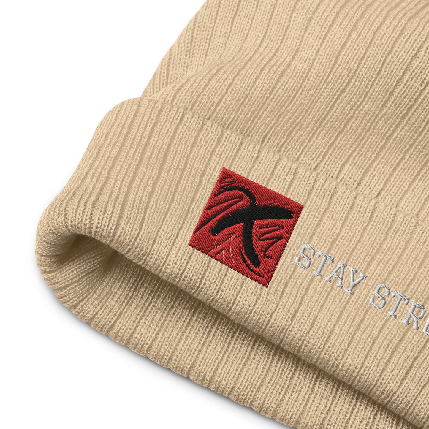 Ribbed "Stay Strong" Beanie