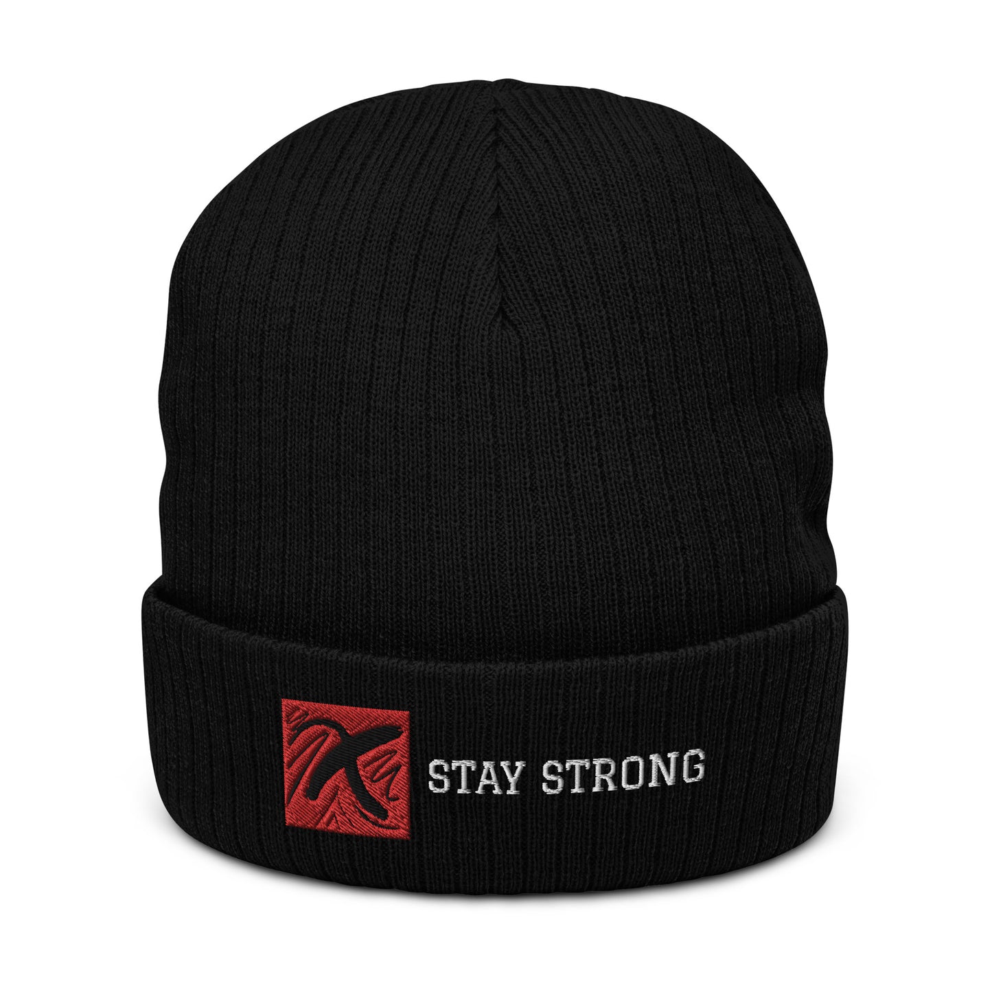 Ribbed "Stay Strong" Beanie