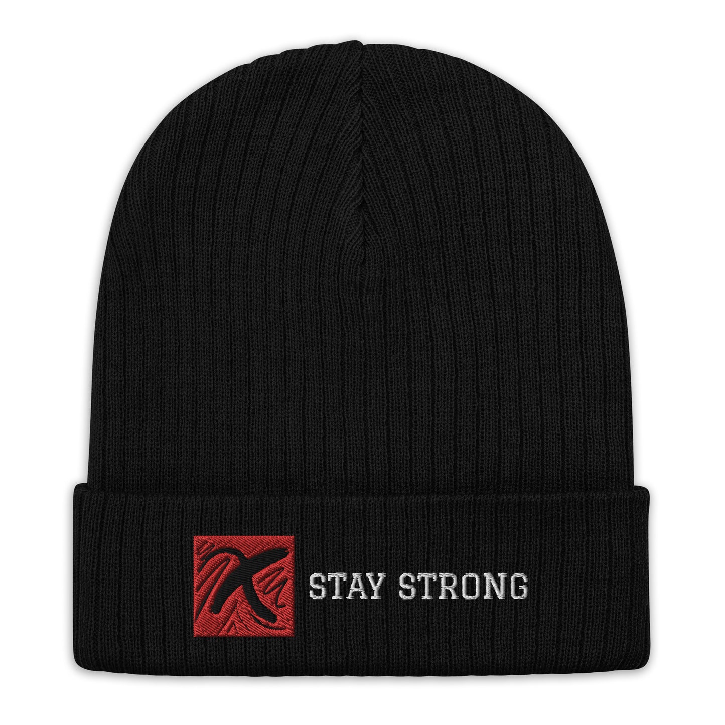 Ribbed "Stay Strong" Beanie
