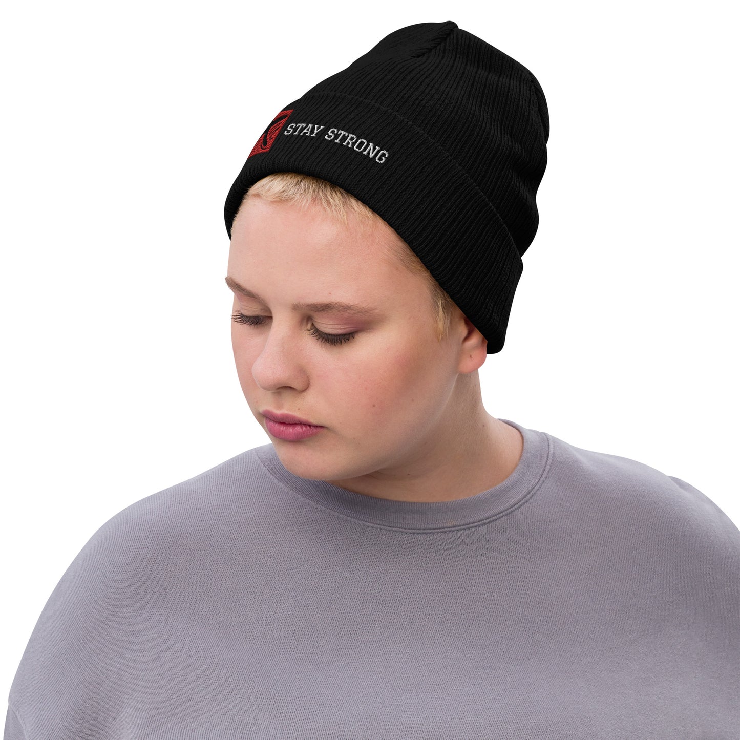 Ribbed "Stay Strong" Beanie