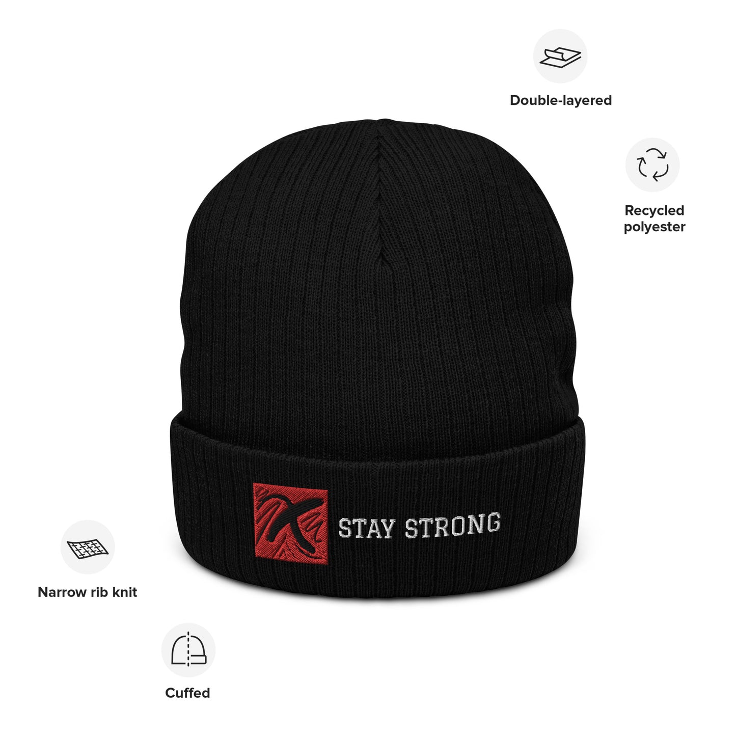Ribbed "Stay Strong" Beanie
