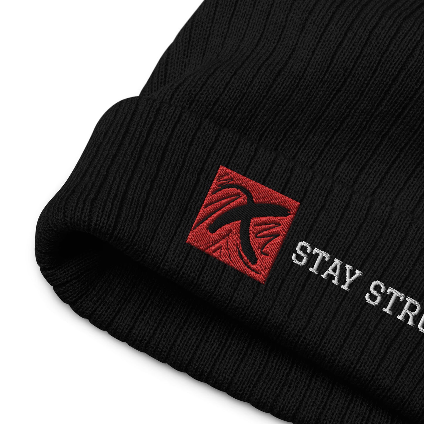 Ribbed "Stay Strong" Beanie