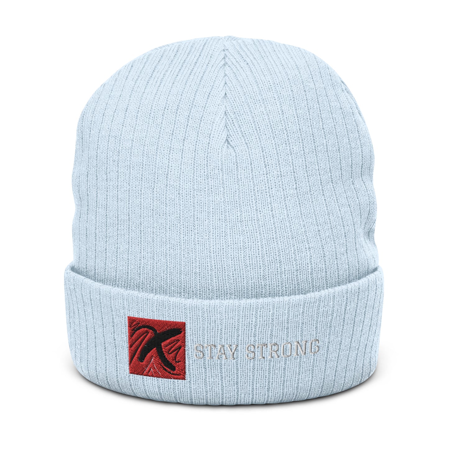 Ribbed "Stay Strong" Beanie
