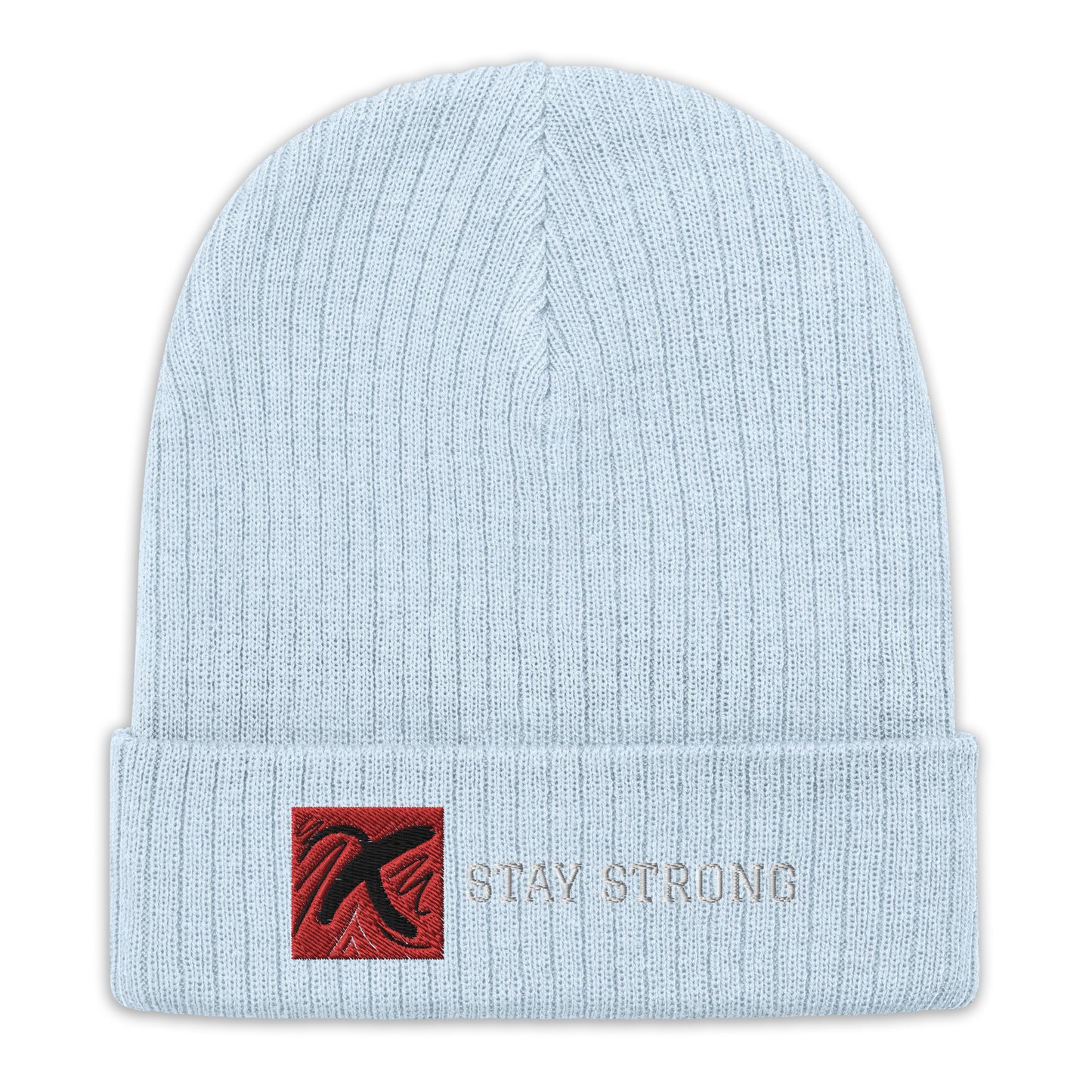 Ribbed "Stay Strong" Beanie
