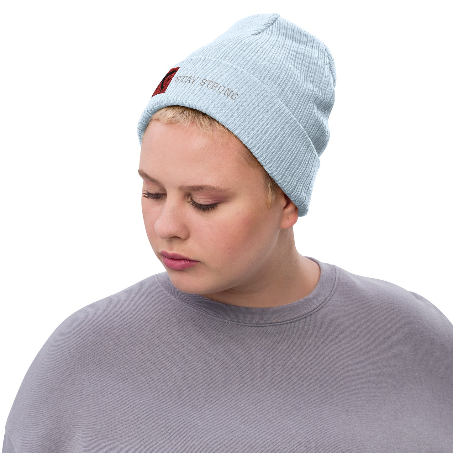 Ribbed "Stay Strong" Beanie