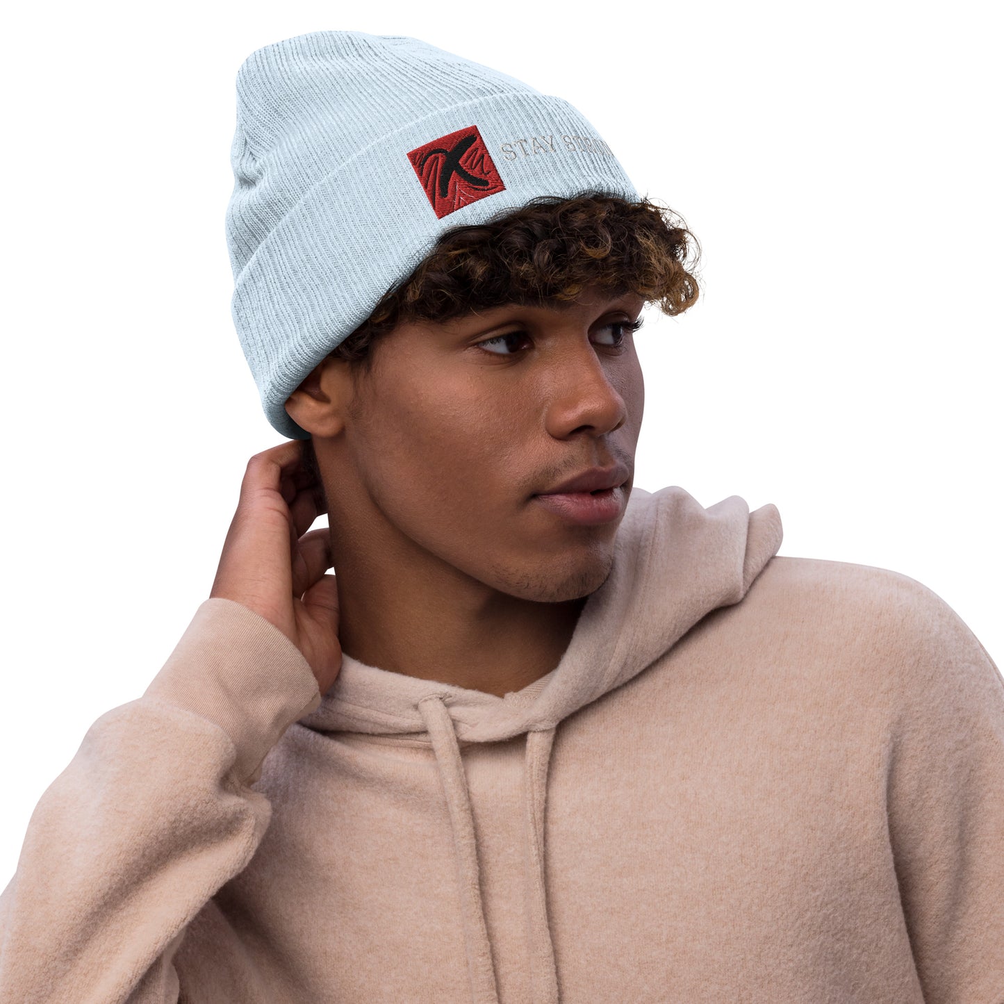 Ribbed "Stay Strong" Beanie