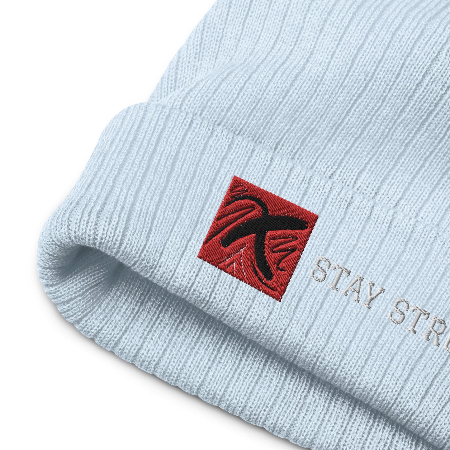Ribbed "Stay Strong" Beanie