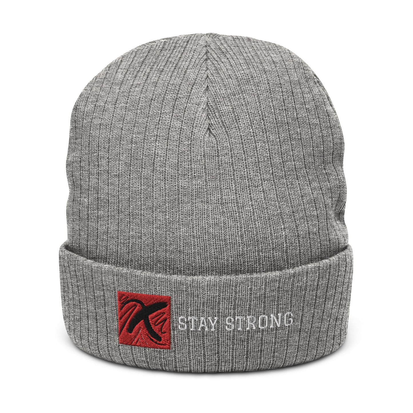 Ribbed "Stay Strong" Beanie