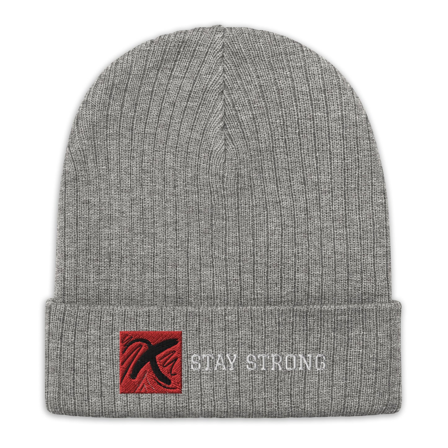 Ribbed "Stay Strong" Beanie