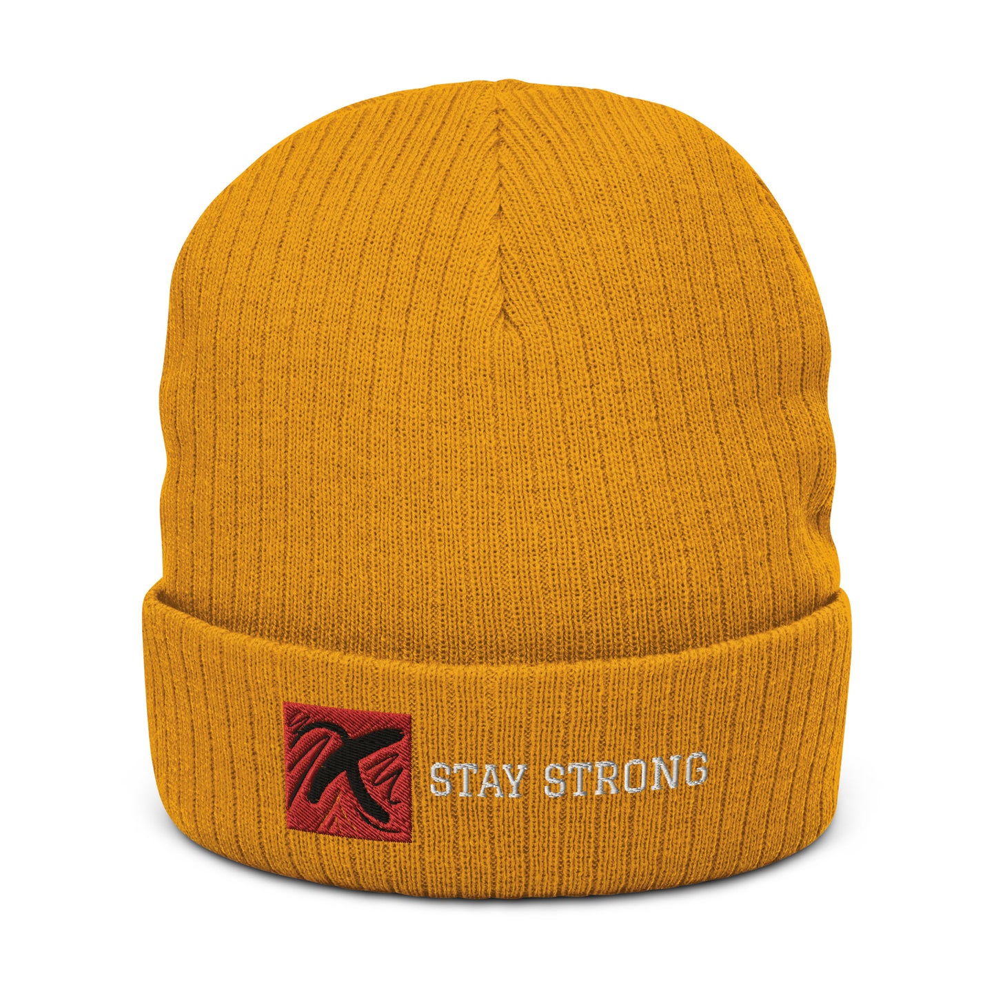 Ribbed "Stay Strong" Beanie