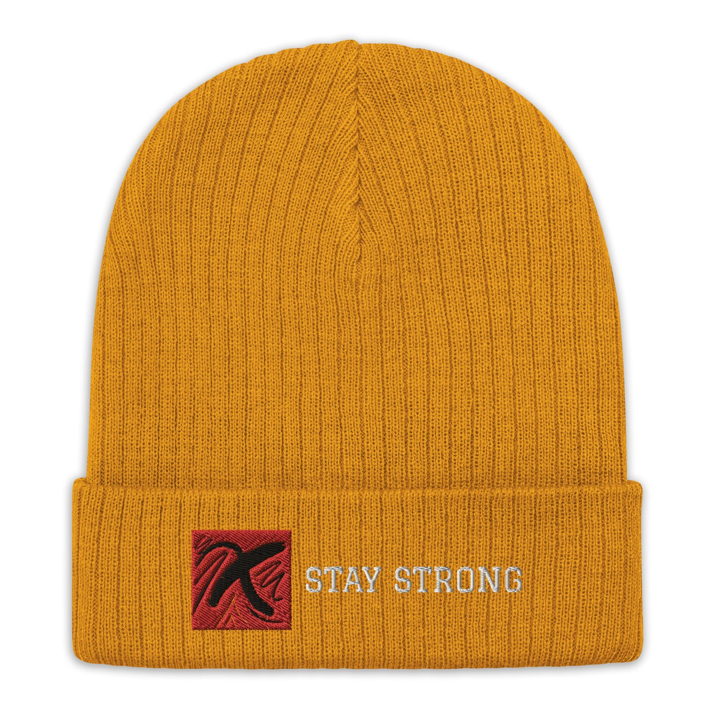 Ribbed "Stay Strong" Beanie