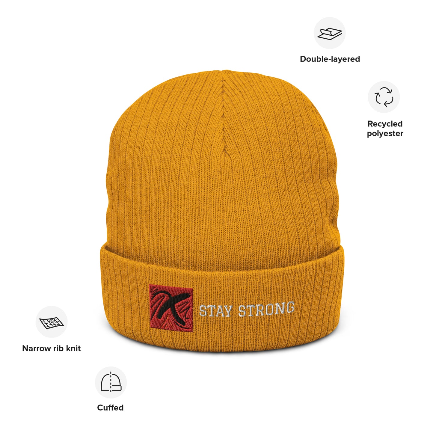 Ribbed "Stay Strong" Beanie