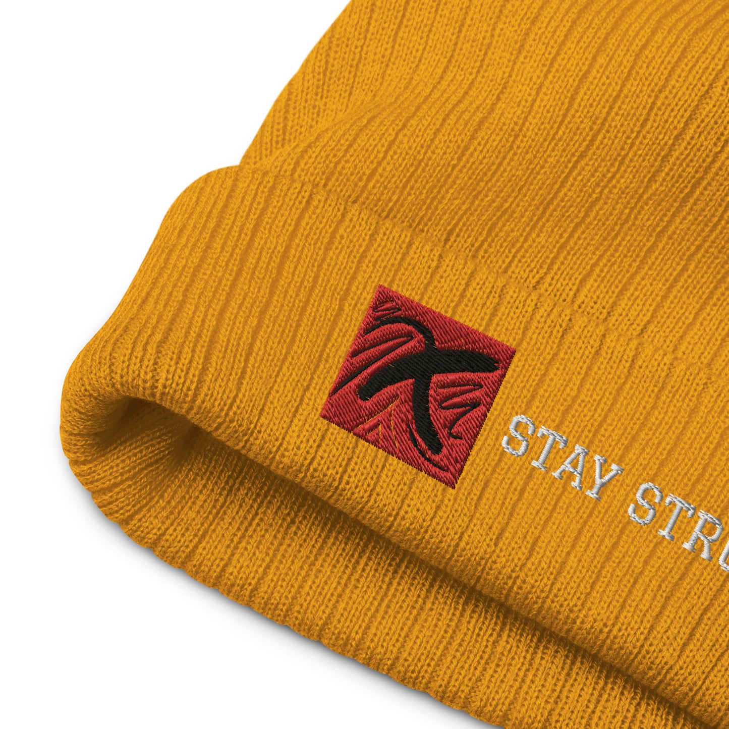 Ribbed "Stay Strong" Beanie