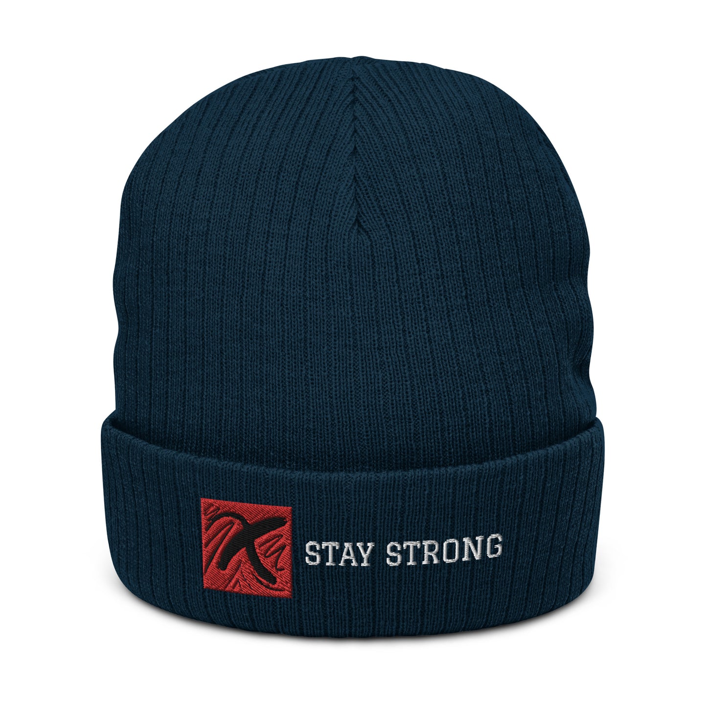 Ribbed "Stay Strong" Beanie