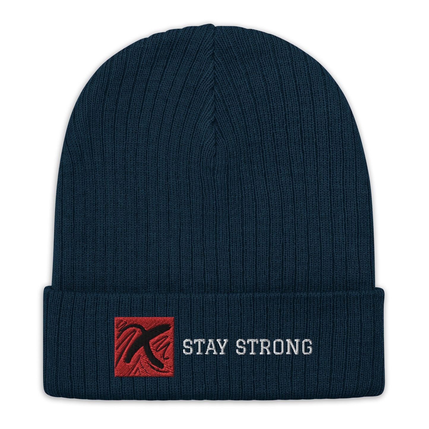Ribbed "Stay Strong" Beanie