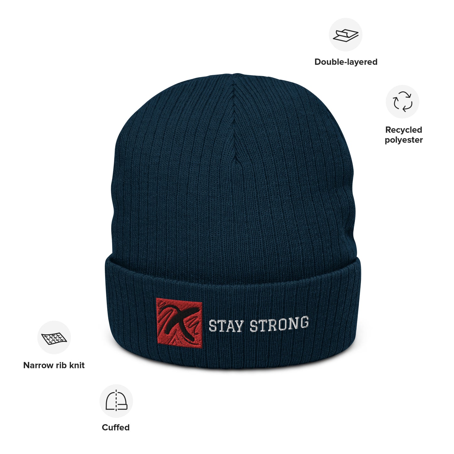 Ribbed "Stay Strong" Beanie
