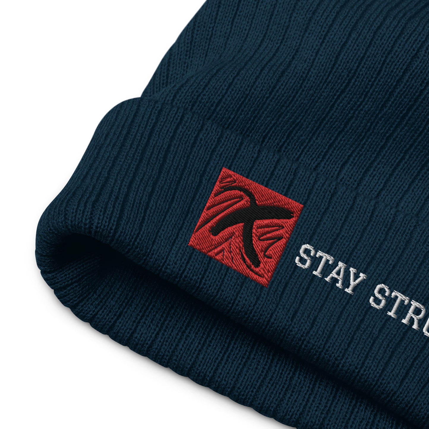Ribbed "Stay Strong" Beanie