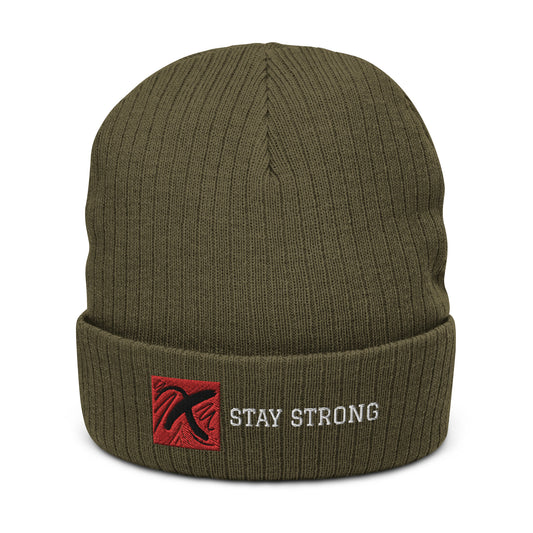 Ribbed "Stay Strong" Beanie
