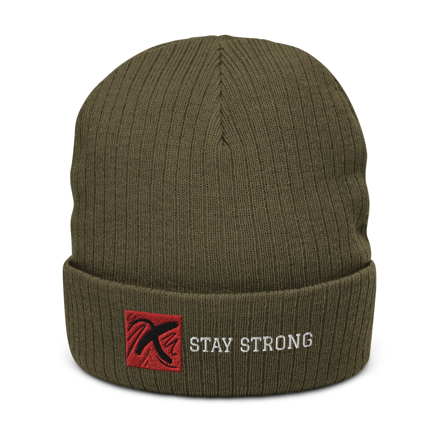 Ribbed "Stay Strong" Beanie