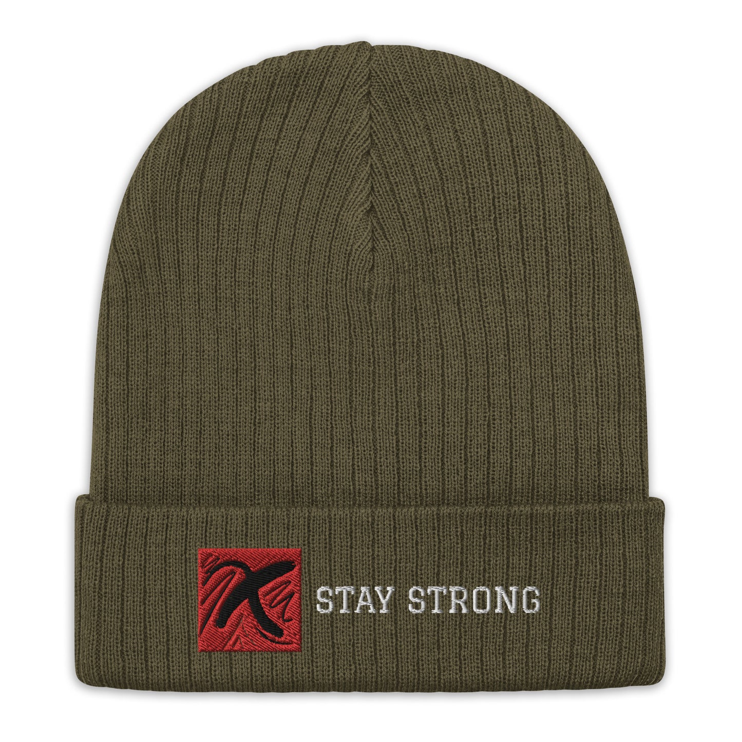 Ribbed "Stay Strong" Beanie