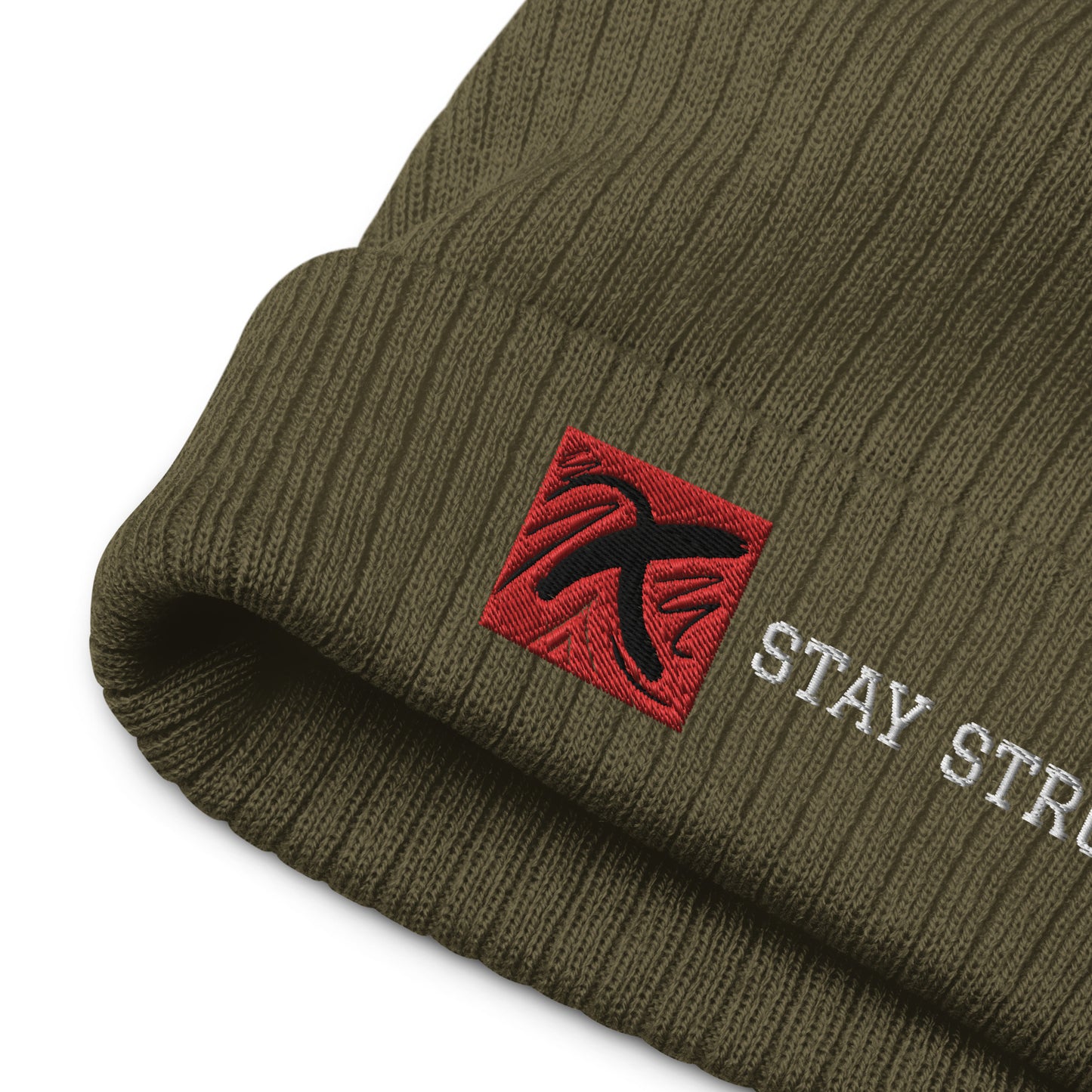 Ribbed "Stay Strong" Beanie