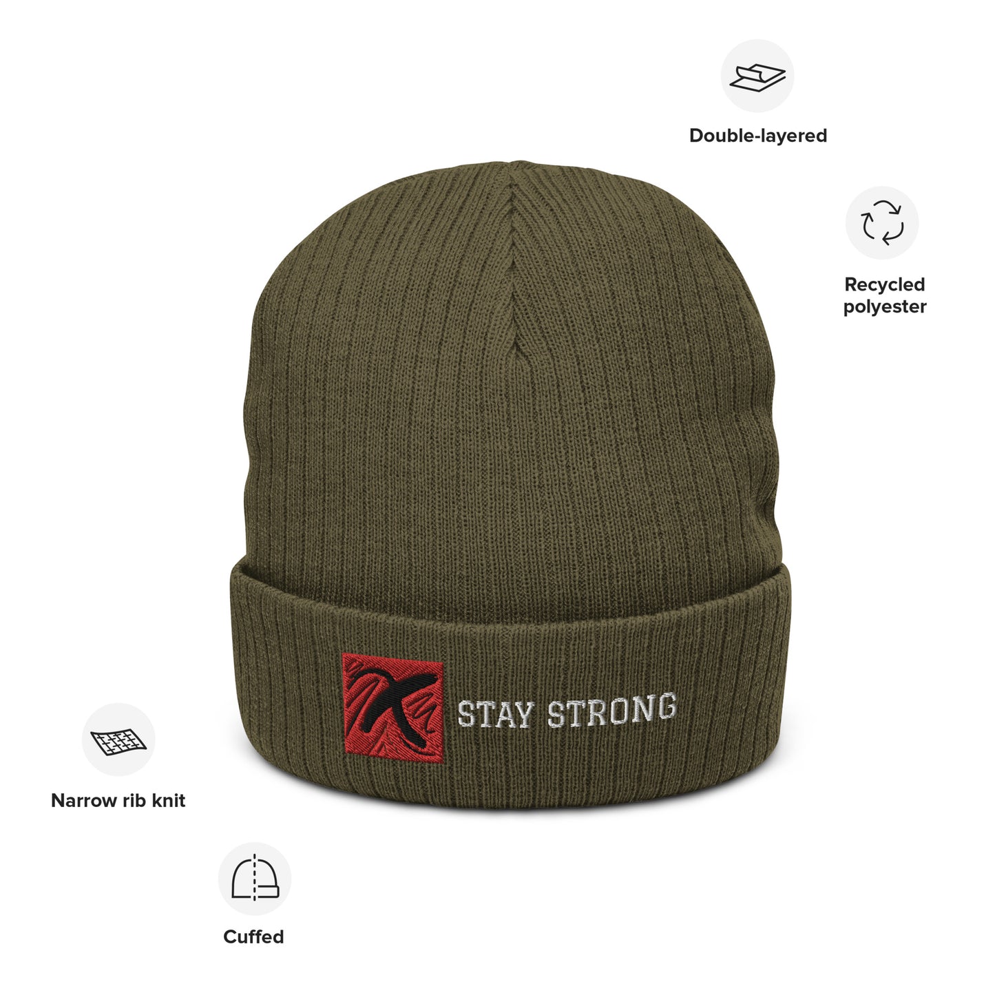 Ribbed "Stay Strong" Beanie